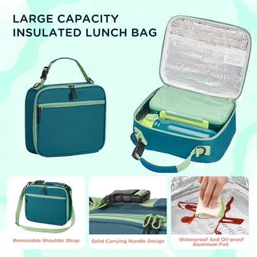 JXXM Bento Lunch Box for Kids With 8oz Thermo, Leakproof Bento Box with with 2 Compartments, Insulated Bottle, Lunch Bag, BPA Free Dishwasher Safe for School Girls Boys (Green) - color: Green 01
