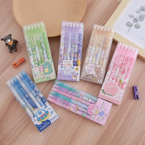 MOZXIRZ 4 Pcs Cute Mechanical Pencils with Top Eraser 0.5mm Cartoon Space Mechanical Pencil School Pencil for Women (6pcs Space) - color: 6pcs Space