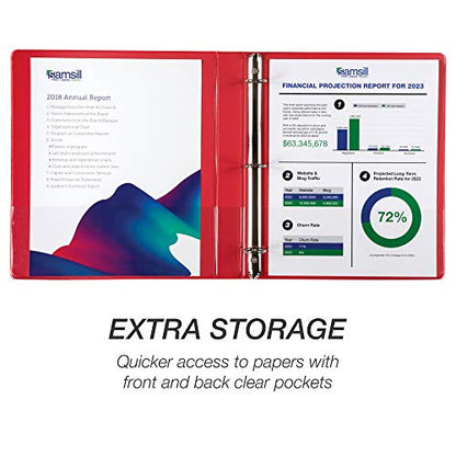 Samsill 4 Pack Durable 1 Inch 3 Ring Binders, Round Ring, Clear View Cover for Presentations, Red - color: Red, size: 1-Inch