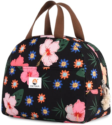 CaCTOUR Large Lunch Box for Women, Cute Lunch Box Cooler Bag, Portable Insulated LunchBox Reusable Corduroy Lunch Tote for Work/Travel/Picnic (Flower) - color: A-Flower, size: Medium