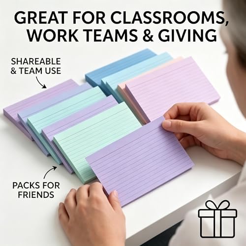 5x7 Purple Index Cards 50 Count, Large Ruled Note Cards with Rings for Creative Notes — 250gsm Heavy Cardstock Lined Flashcards for Vocabulary, Language Learning & Home Filing - color: Purple - 50 Pack