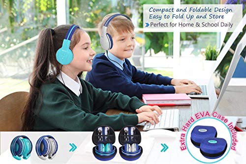 SIMOLIO 2 Pack Wireless Kids Headphones with Share Port & Mic, 75/85/94dB Volume Limit for Toddler Teens, Bluetooth 6.0, Foldable Over-Ear Headphones with Travel Case for iPad Tablet School Airplane - color: Mint & Grey