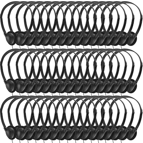 Bulk Headphones 50 Pack for Kids School Classroom,Wholesale Wired Adjustable On Ear Earphones Class Set for Students Children Toddler Teens Boys Girls and Adult (GS857, Black) - color: Black, size: 50 Pack