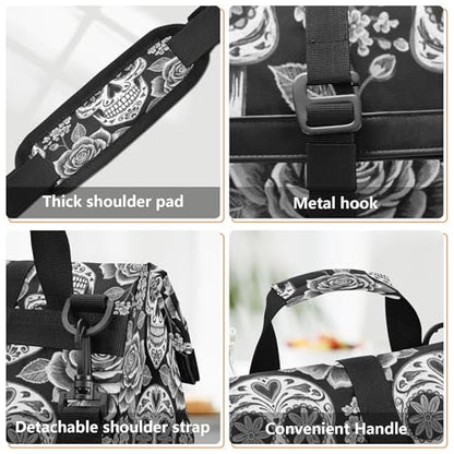 MNSRUU Insulated Lunch Bags Women Men, Abstract Floral Skulls Portable Reusable Thermal Meal Tote Cooler Bag Organizer, Adjustable Shoulder Strap, Handle - color: Skulls 035