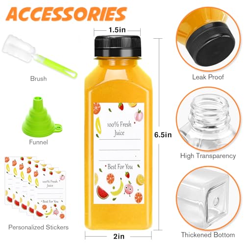 Leaflai Juice Bottles - 12oz Bottles with Lids, 6 pcs Plastic Juice Containers with Caps Reusable Drink Containers for Juice Milk Coffee Water Smoothie and Other Beverages Christmas gifts - size: 12oz