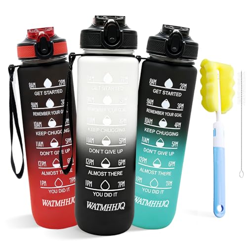 32oz Sports Water Bottle Outdoor, with Drinking Time and Capacity Labels, Sport Water Cups with Straw,BPA Free Leak Proof,for Fitness Gym Running Climbing (Grey black) - color: Grey black