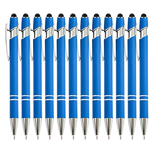 PASISIBICK 12 Pieces Blue Ballpoint Pen with Stylus Tip, 2 in 1 Stylus Stylish Pen, Blue Metal Stylus Pen for Touch Screens, Black Ink, 1.0 mm Medium Point(12 PCS Light Blue) - color: 12 Pcs Light Blue Stylus Pens