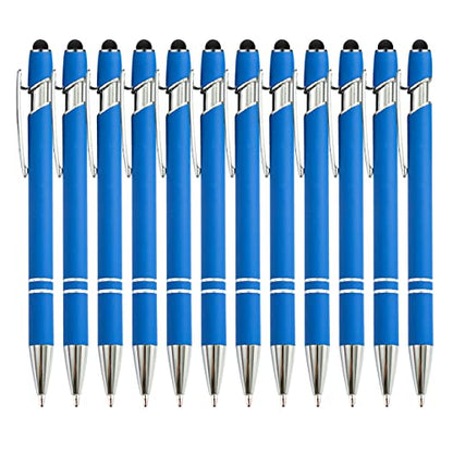 PASISIBICK 12 Pieces Blue Ballpoint Pen with Stylus Tip, 2 in 1 Stylus Stylish Pen, Blue Metal Stylus Pen for Touch Screens, Black Ink, 1.0 mm Medium Point(12 PCS Light Blue) - color: 12 Pcs Light Blue Stylus Pens