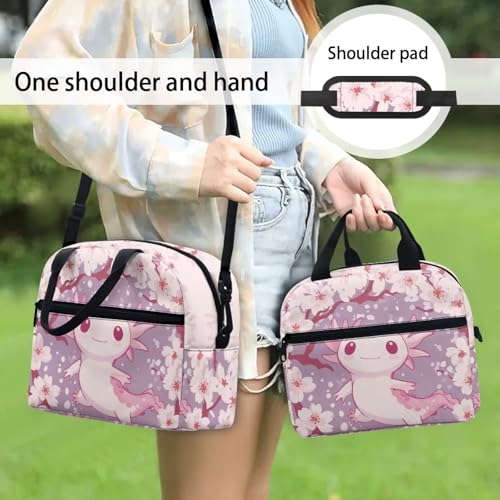 Axolotl Lunch Box Boys 8-12 Cherry Blossom Insulated Lunch Bag for Kids 4-6 Kindergarten Preschool Meal Bag Toddler Students Daughter Elementary School Adjustable Shoulder Strap Lightweight - color: Cherry Blossom Axolotl