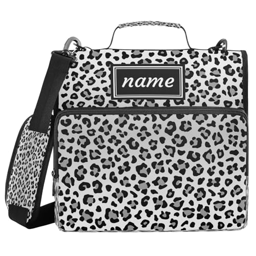 Kcldeci Personalized Zipper Binder 3 Ring，Animal Leopard Gray Colors Custom Zipper Binder Organizer 1.5inch for School and Office Expanding File Folder - color: E20