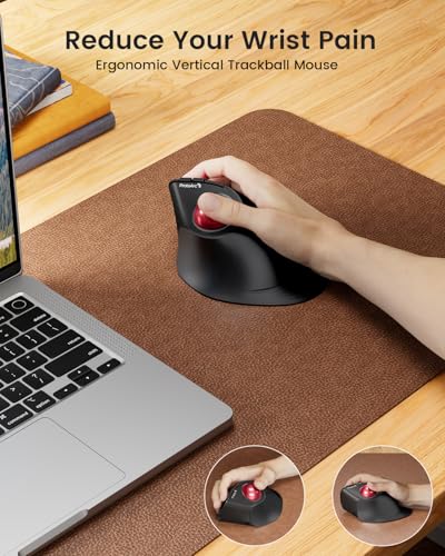 ProtoArc Vertical Wireless Trackball Mouse, EM05 NL Bluetooth Ergonomic Rollerball Mouse Rechargeable Computer Laptop Thumb Mice, 3 Device Connection, Compatible with iPad, Mac, Windows, PC-Red - color: Red