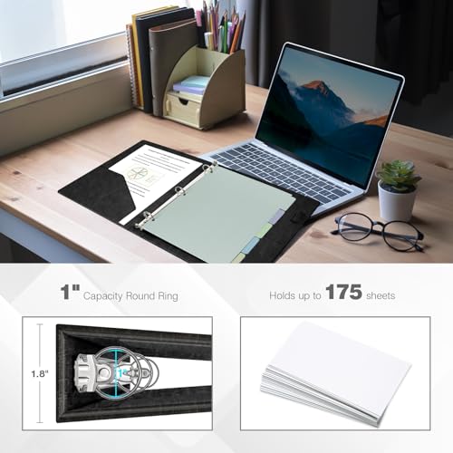 Ospelelf 3 Ring Clipboard Binder 1 Inch Leather for Letter Size (8.5" x 11"), Clipboard Binder with 5 Tab Dividers, Black - color: Black, size: Letter Size - 1 Inch