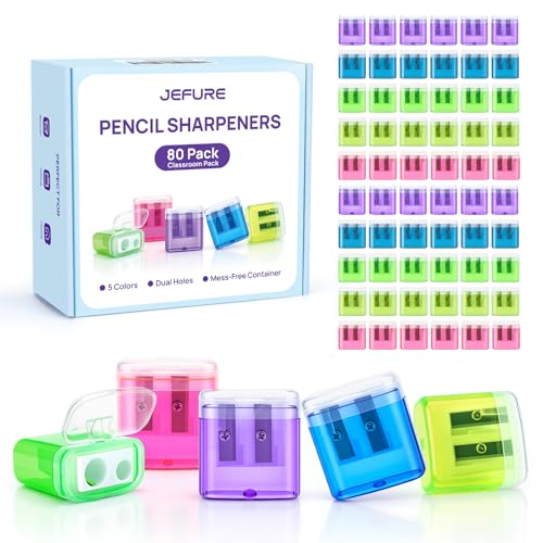 80 Pack Bulk Pencil Sharpeners for Classroom, Double Hole Small Manual Sharpener with Lid, Multicolor Handheld Pencil Sharpeners for School Supplies - size: 80 Pcs