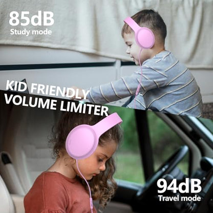 Kids Headphones Wired,Wired Headphones for Kids Over Ear with Microphone,85/94dB Volume Limiter Headphone for Kids Boys Girls Teens Children,3.5mm Wired Foldable Headphone for School/Tablet (Pink) - color: Pink