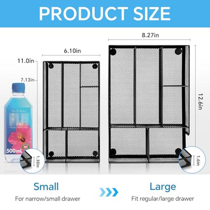 Desk Drawer Organizer, Office Drawer Divider Organizer Tray with 6 Compartments, Metal Mesh Desktop Organization and Accessories for Stationery Makeup Kitchen Toolroom School ＆Office, 12.6x8.27x1.6 in - size: Large