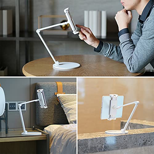 Viozon Tablet Stand Holder Mount, Rotate 360 Degrees of Flexible, Height and Angle Adjustable, High-Grade Aluminium Alloy Long Arm Compatible with 4.5-13 Mobile Phone and Tablet, iPhone, iPad(White)