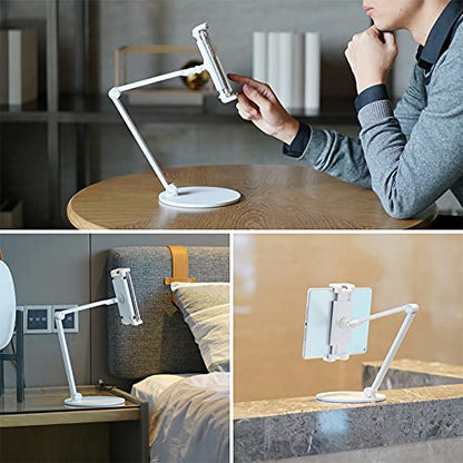 Viozon Tablet Stand Holder Mount, Rotate 360 Degrees of Flexible, Height and Angle Adjustable, High-Grade Aluminium Alloy Long Arm Compatible with 4.5-13 Mobile Phone and Tablet, iPhone, iPad(White)