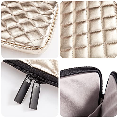 TRIUMPH VISION Puffy Laptop Sleeve Pouch Case Protective Bag Lined Padded | Puffy Laptop Case 11 12 in Quilted Leather Protection Shockproof Cushion Padding Fashion with Pocket Safe Golden - color: Gold Quilted, size: 11-12 Inch