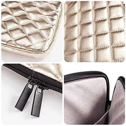 TRIUMPH VISION Puffy Laptop Sleeve Pouch Case Protective Bag Lined Padded | Puffy Laptop Case 11 12 in Quilted Leather Protection Shockproof Cushion Padding Fashion with Pocket Safe Golden - color: Gold Quilted, size: 11-12 Inch