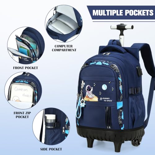 ACESAK Rolling Backpack for Boys, Kids Backpack with Wheels Portable with Insulated Lunch Box & Pencil Case, Multi-Pocket Roller Backpack for Preschool Kindergarten Kids Boys Travel(Blue) - color: Blue
