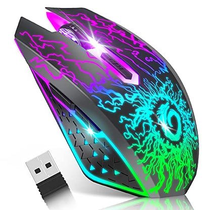 VersionTECH. Wireless Gaming Mouse, Rechargeable Computer Mouse Mice with Colorful LED Lights, Silent Click, 2.4G USB Nano Receiver, 3 Level DPI for PC Gamer Laptop Desktop Chromebook Mac-Black - color: Black