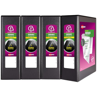 Avery Durable View 3 Ring Binder, 3 Inch Slant Rings, 4 Black Binders (17050) - size: 3"