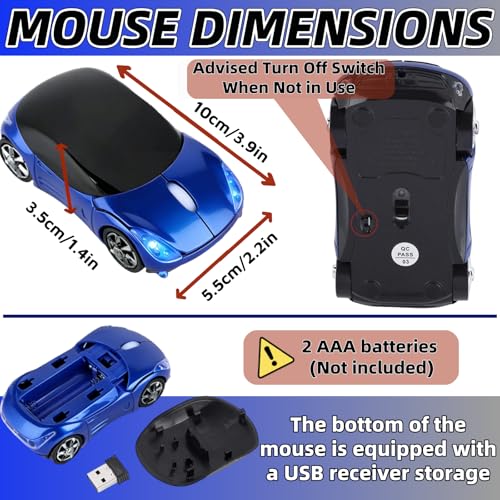 Blue Wireless Mouse，Mini Car Computer Mouse，1600DPI 2.4G with USB Receiver, Ergonomic Cute Computer Mice for Laptop, PC, Windows, Mac OS (Blue) - color: Blue
