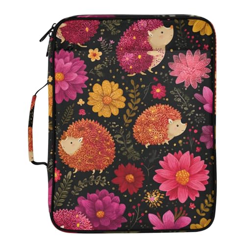 Black Hedgehog Floral Accordion File Organizer Expanding File Folder Zipper Binder 3 Ring with Handle 500 Sheets Capacity Document Organizer Storage Bag Multi Pockets Design - color: Black Hedgehog Floral
