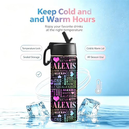 MyPupSocks Custom Water Bottle for Kids, Personalized Kids Water Bottle with Name, 18oz Stainless Steel Insulated Water Bottle with Straw, Leak Proof School Water Bottle for Boys Girls - color: Color 94
