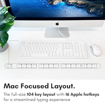 Macally Full Size USB Wired Mac Keyboard and Mouse Combo - Compatible Ergonomic Apple Keyboard and Mouse with Shortcuts and Number Keypad for Mac mini Pro, iMac Computer, MacBook Pro Air Laptops