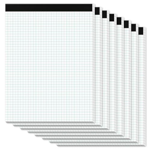 Zaviko Graph Paper Pads 8.5 x 11, 8 Pack, 4x4 Quad Grid Paper Pad 8-1/2" x 11", White Quadrille Pad, Easy Tears Off Design, Grid Notebook 8-1/2 x 11, White 70 GSM Graft Paper, 30 Sheets/Pad - size: 8.5 x 11.75 Inch, style: White-Squared-8 Pack(30 Sheets)