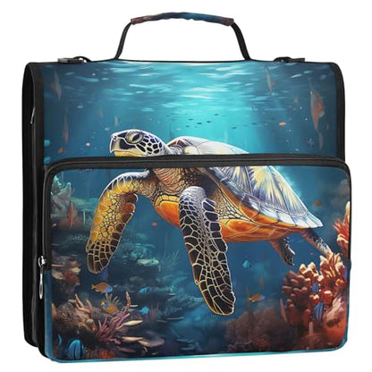 Personalized Sea Turtle D-Ring Binder Bag Multi-Pocket Zipper Organizer with Handle and Detachable Shoulder Strap Holds 500 Sheets for School Office Supplies - color: Dhb-007
