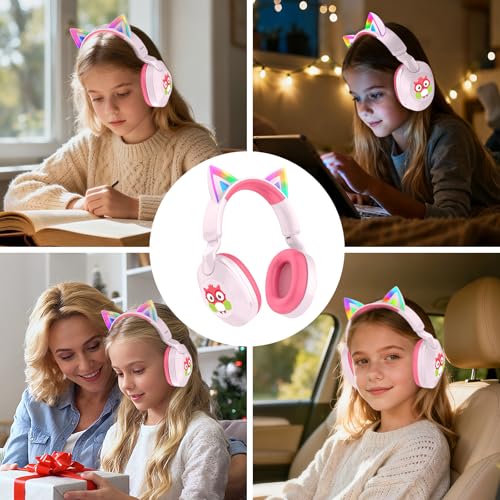 LOBKIN Kids Headphones with Microphone Bluetooth 6.0, Toddler Headphones LED Ligh Rotatable Foldable Sensitive Mic Adjustable 85/94dB Volume Limit Real-time Audio Feedback for Boys Girls Online School