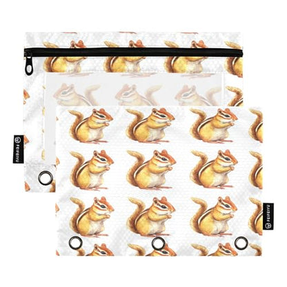 Chipmunks Animals Binder Pouch 3 Ring Clear Pouches with Zipper Pen Organizer for Office, 2 Pack - color: Multi-chipmunks Animals