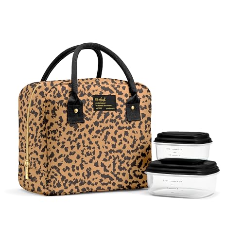 Fit & Fresh Bloomington Lunch Bag for Women - Insulated Large Lunch Box for Work with Containers, Leak-Resistant, Stain-Resistant, Zipper Closure, Cheetah - color: Tan Cheetah