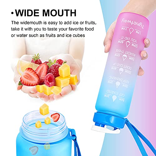 32oz Motivational Water Bottle with Time Marker Ensure You Drink Enough Water Throughout the Day - BPA Free & Portable Reusable Water Bottles for Fitness, Gym and Outdoor Sports (Blue/Pink-A2)