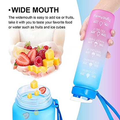 32oz Motivational Water Bottle with Time Marker Ensure You Drink Enough Water Throughout the Day - BPA Free & Portable Reusable Water Bottles for Fitness, Gym and Outdoor Sports (Blue/Pink-A2)