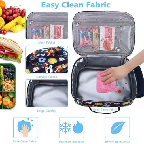 RHCPFOVR Kids Lunch Bag - Insulated Lunch Box for Boys Girls,Washable Lunch Bag and Reusable Toddler Leak-proof Lunchbox for School and Daycare - color: Deep Blue Sports