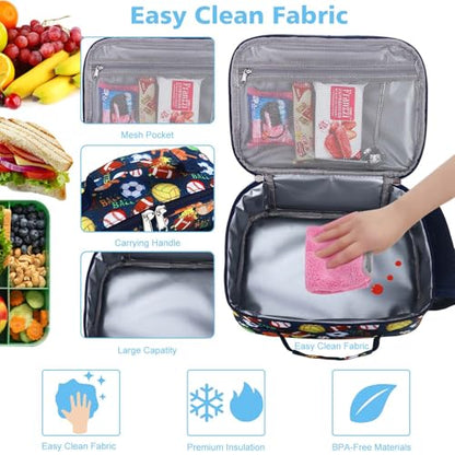 RHCPFOVR Kids Lunch Bag - Insulated Lunch Box for Boys Girls,Washable Lunch Bag and Reusable Toddler Leak-proof Lunchbox for School and Daycare - color: Deep Blue Sports