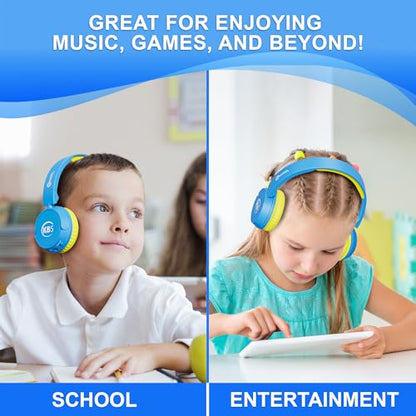 Contixo KB-5 Kids Headphones - Over The Ear Foldable Bluetooth Wireless Headphone for Kids - 85dB with Volume Limited - Toddler Headphones for Boys and Girls (Blue + Yellow) - color: Blue