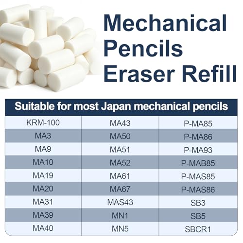 50pcs White Refill Erasers for Mechanical Pencil, Universal Traceless Eraser Replacement, Propelling Pencils Refills Supplies Accessories for Notebooks Sketching Papers
