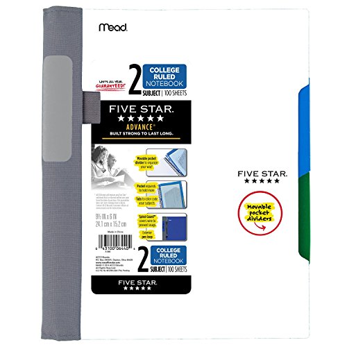 Five Star Advance Spiral Notebooks, 2 Subject, College Ruled Paper, 100 Sheets, 9-1/2" x 6", Black, Red, White, 3 Pack (38639) - color: 13 Traditional, size: Pack of 3