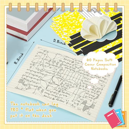 Fainne 100 Pack A5 Composition Notebooks Bulk College Ruled Composition Notebooks Marble Covers Notebook for Student Classroom Office Supplies 30 Sheet/60 Page(Yellow) - color: Yellow