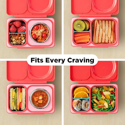 Omie OmieBox UP bento Box for Kids | Insulated Lunch Box | Leak Proof Vacuum Insulated Thermal Food jar | Cooler ice Pack | 2 Compartments (Cherry Pink) - color: Cherry Pink