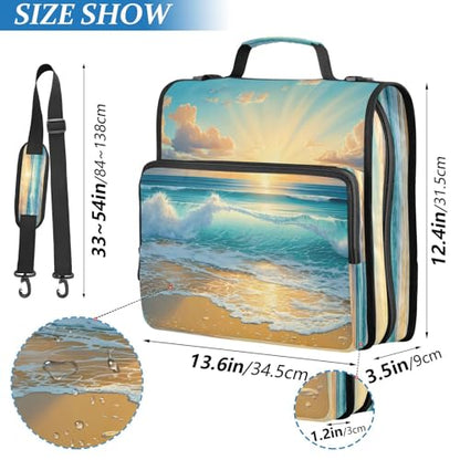 3 Ring Zipper Binder Sunrise Sunset Ocean Beach Binders Bag with Shoulder Strap 500 Sheets Paper Organizer Trapper Keeper Documents Storage File Folder for School Office - color: A493