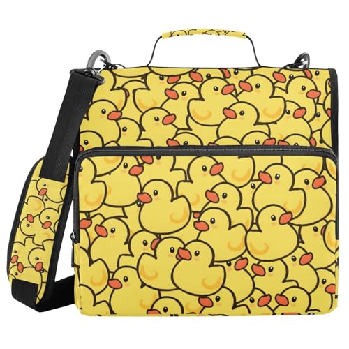 Zipper Binder Duck Pattern 3 Ring Binder with Shoulder Strap 500 Sheet Capacity Storage Organizer File Folder