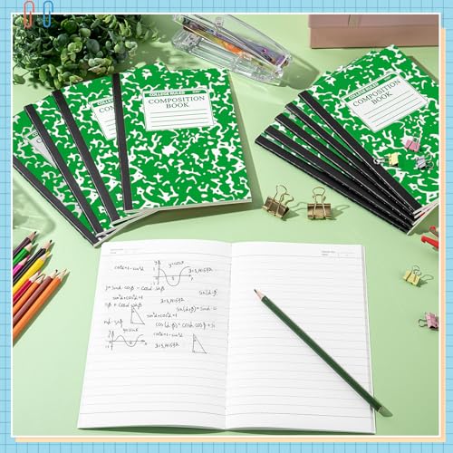 Fainne 100 Pack A5 Composition Notebooks Bulk College Ruled Composition Notebooks Marble Covers Notebook for Student Classroom Office Supplies 30 Sheet/60 Page(Green) - color: Green