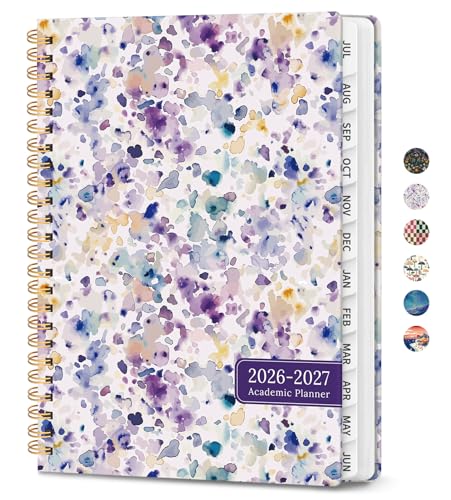 Planner 2026-2027, Academic Planner Weekly and Monthly, Jul 2026 - Jun 2027, Spiral Bound School Planning Tool with Tabs and Pocket, Perfect for Students & Teacher, 6.3" x 8.5", Purple Blocks - color: Purple Blocks, size: 6.3"x8.5" (A5)