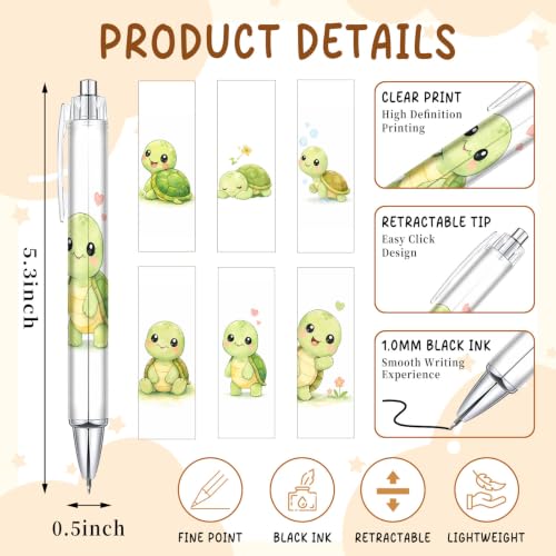 6-Piece Cute Turtle Pen Set, Funny Animal Ballpoint Pens for Women Men Kids Teens, Gift for Her Him Friends Coworkers, Birthday Christmas Valentines Easter Gift, School Supplies Desk Accessories
