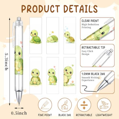 6-Piece Cute Turtle Pen Set, Funny Animal Ballpoint Pens for Women Men Kids Teens, Gift for Her Him Friends Coworkers, Birthday Christmas Valentines Easter Gift, School Supplies Desk Accessories